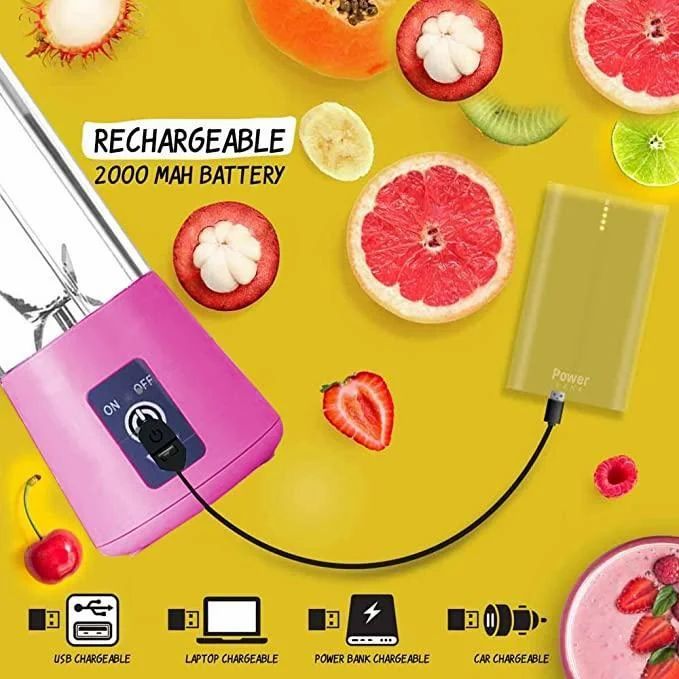 Portable  USB Rechargeable Blend– Personal Smoothie & Juice Maker (380ml, Pink)