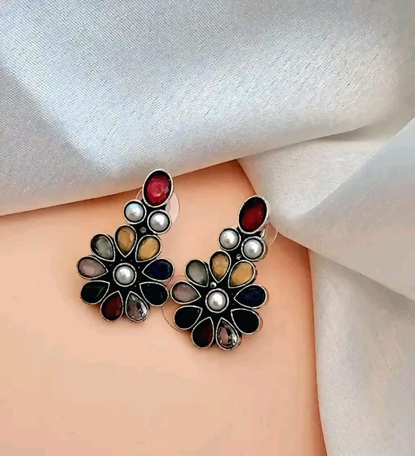 germen silver floral hook earring