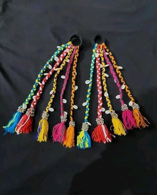 Hair Extension For Girl | Traditional Design with Vibrant Yellow, Pink, Blue & Red