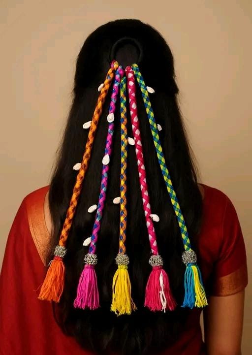 Hair Extension For Girl | Traditional Design with Vibrant Yellow, Pink, Blue & Red