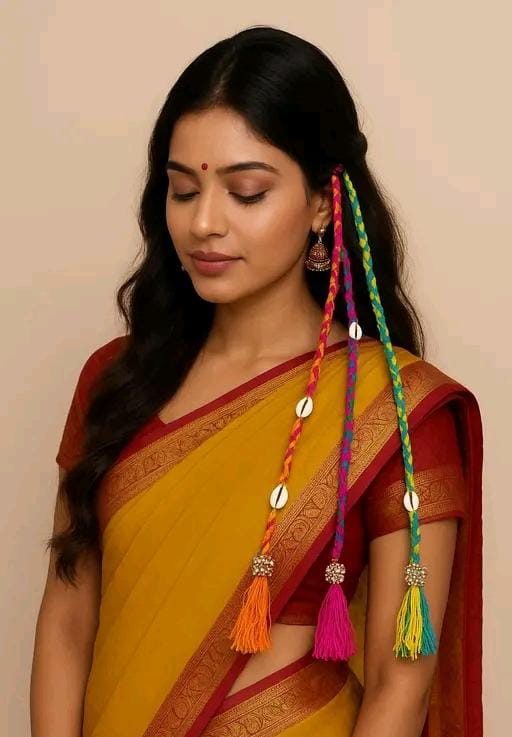Hair Extension For Girl | Traditional Design with Vibrant Yellow, Pink, Blue & Red