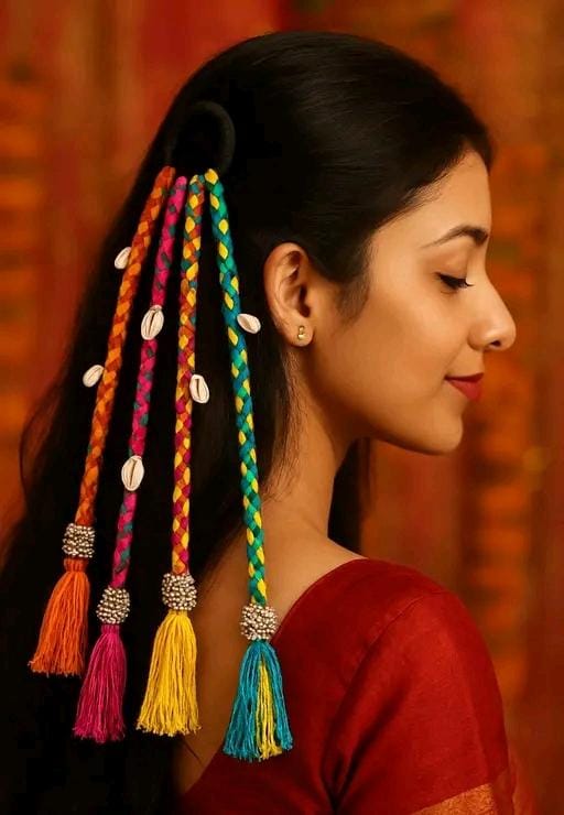 Hair Extension For Girl | Traditional Design with Vibrant Yellow, Pink, Blue & Red
