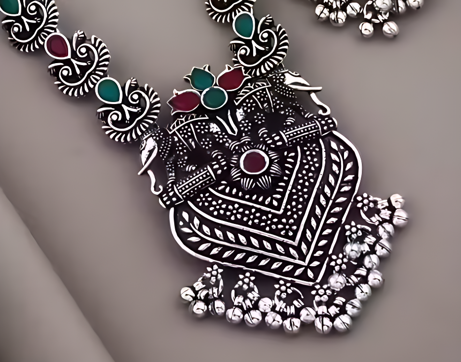 Beautiful Silver Oxidised Necklace For Womens & Girls