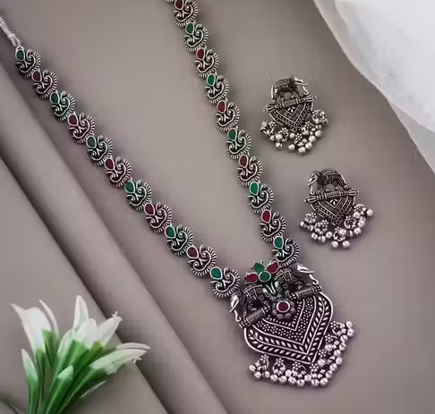 Beautiful Silver Oxidised Necklace For Womens & Girls